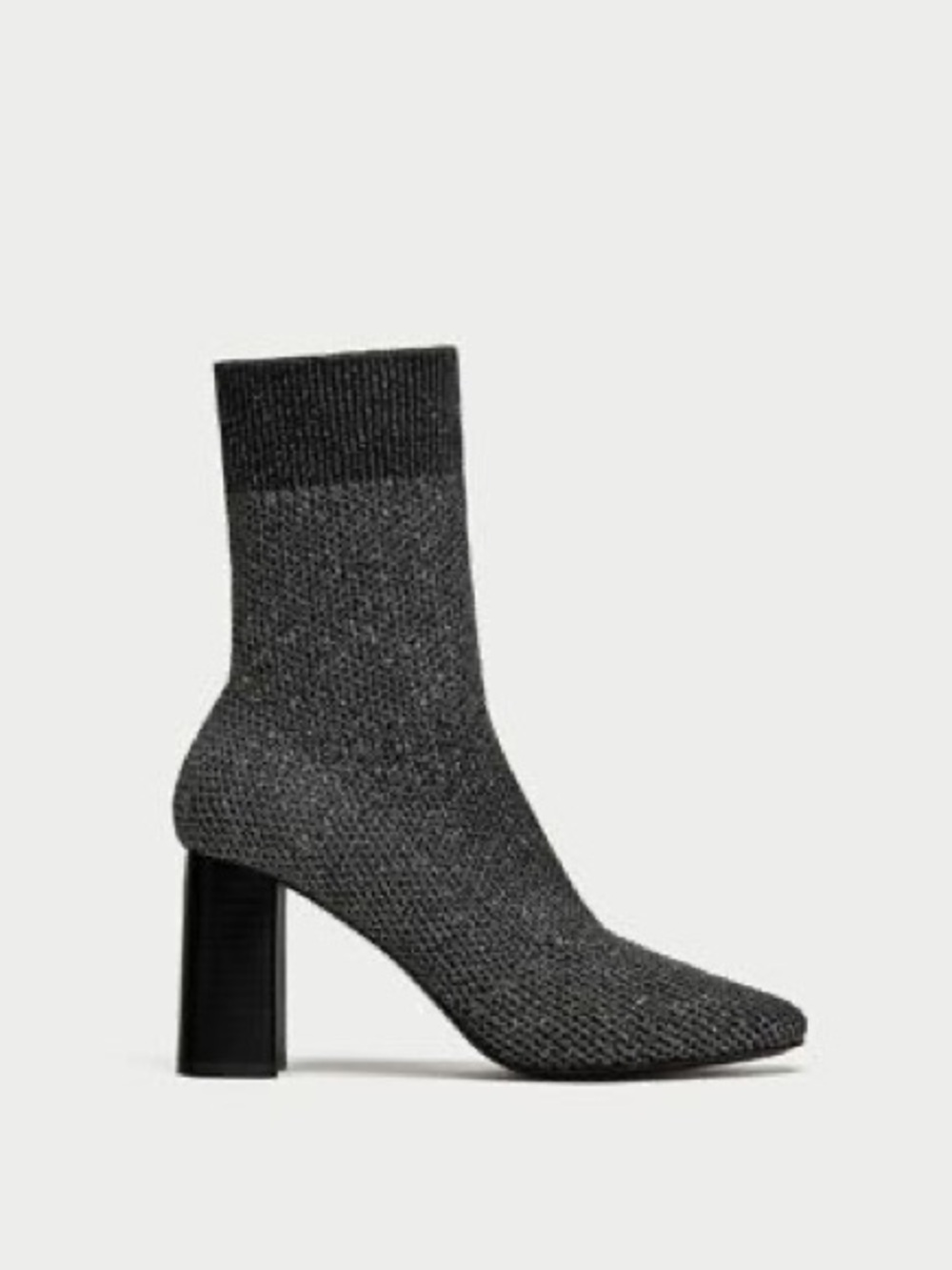 Zara Basic Collection Sparkly Knit Black Silver Sock Booties Ankle Boots EUC 36